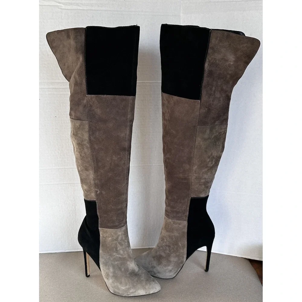 Steve Madden OTK Over The Knee High Heel Boots Black & Khaki Brown 25